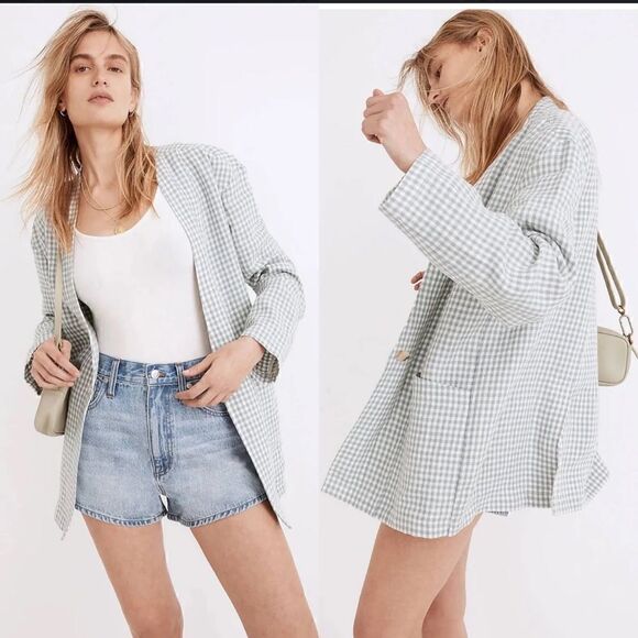 Madewell Jackets & Blazers - NWTs Madewell Linen Collarless Blazer in Gingham Check Size XXS